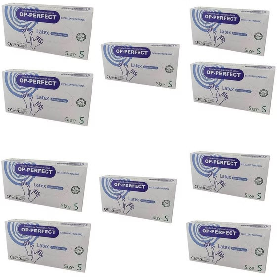 دستکش لاتکس OP Perfect_ده بسته ی100 عددی سایز بندی